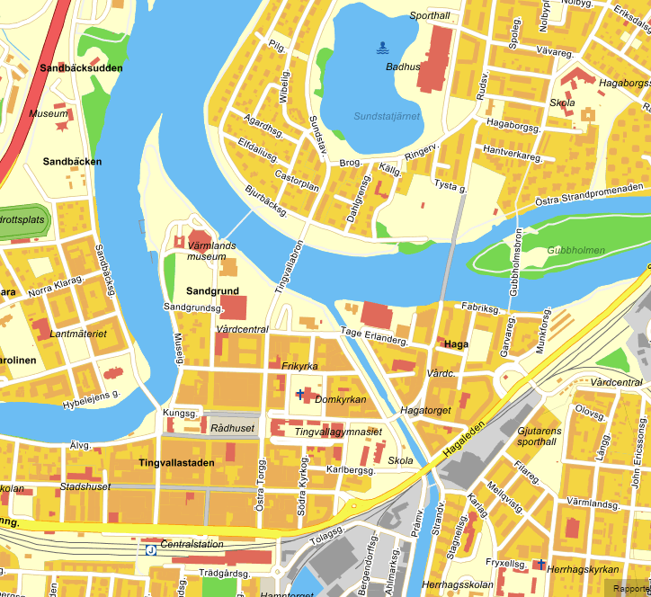 Karta Sundsta Idrottshus Scandic City Nöjesfabriken Scandic Karlstad City Drottninggatan 4, 800 m från Karlstad Centralstation Nöjesfabriken Karlagatan 42, 800 m