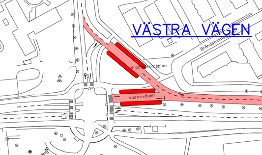 korsningarna Västra vägen/valbogatan och Västra vägen/lasarettsvägen.