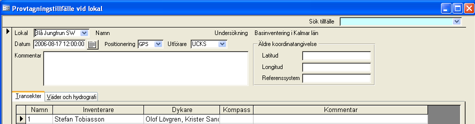 Fält Förklaring Lokal Lokal som besöks vid inventeringen (obligatoriskt) Datum Ange datum och ev. klockslag för start av inventering (enl.