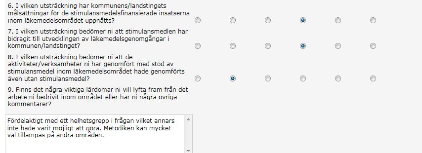 4. Bedömer ni att det arbete ni har bedrivit med stöd av stimulansmedel inom läkemedelsområdet har höjt kvaliteten i vården och omsorgen om äldre i kommunen/landstinget?