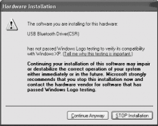 Göra datorn driftklar Plugfree-program för BLUETOOTH Det är möjligt att följande fönster visas. i Detta fönster är ett exempel från Microsoft Windows XP.