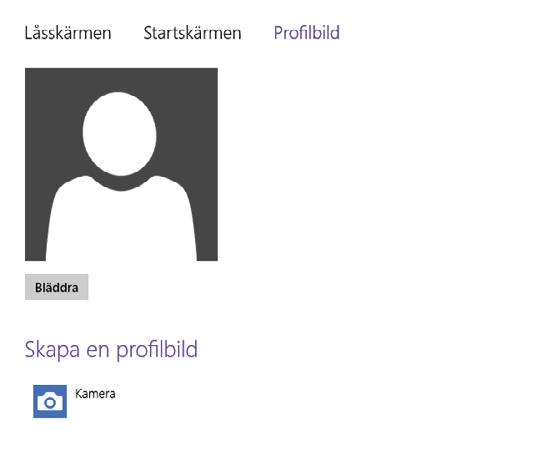 Klicka här för att skapa en ny profi lbild med en webbkamera. övning 1 Anpassa Windows Välj en annan färg på startskärmen samt en valfri bild för låsskärmen.