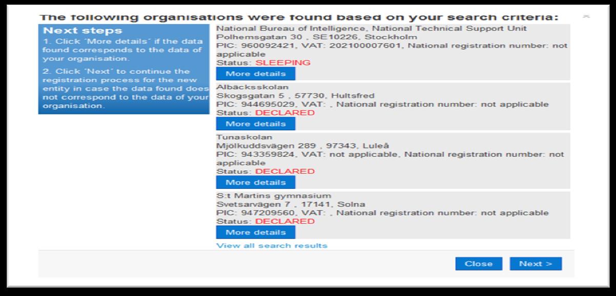 Om din organisation redan är registrerad får du genom att klicka på