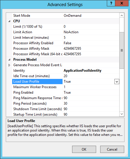 Om Hogia Identity ska användas måste en konfiguration på applikationspoolen göras. Öppna IIS Manager.