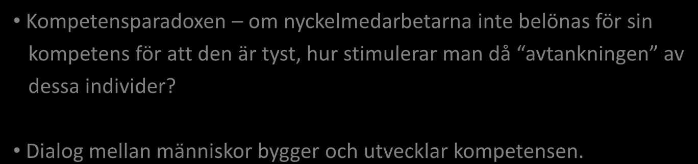 Nyckelpersonernas kompetens utvecklas när de deltar i dialog med andra medarbetare Kompetens Skillnaden i social förmåga/i deltagandet i dialogen ger olika kompetensnivå Tid