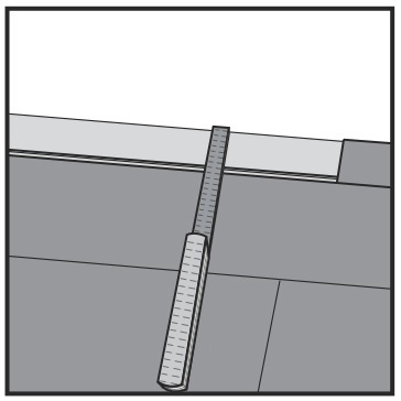 Fig 6. Andra raden. Placera en distanskloss mot väggen och fortsätt med restbiten från första raden (obs min längd ca 150 mm). Fig 7.