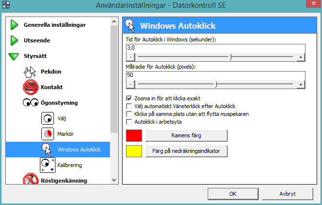 Windows Autoklick När en brukare önskar styra musmarkören i Windows finns det ytterligare alternativ tillgängliga.