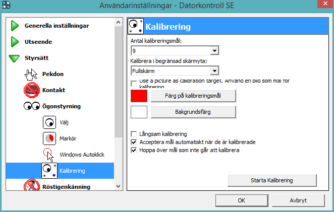 En kalibrering gjord i tillverkarens gränssnitt överförs till The Grid 2, och vice versa.