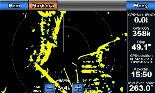 Radar Hamnläge Hamnläge är standardradarläget för användning i inlandsvatten med radarn GMR 604 xhd, 606 xhd, 1204 xhd eller 1206 xhd.