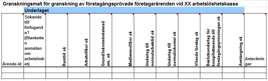 5 Bilagor Bilaga 1 Granskningsmall för förstagångsprövade företagarärenden 10