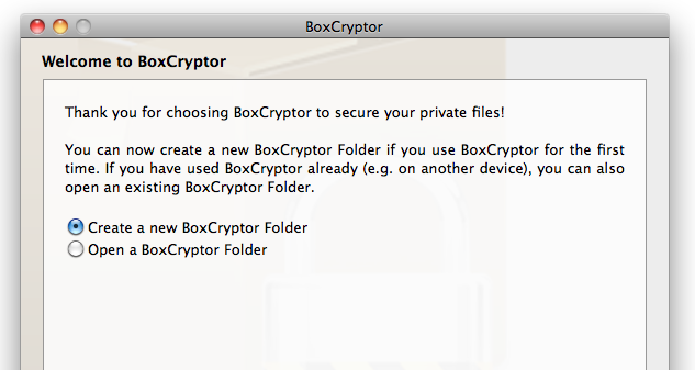 5Vill du kunna använda filerna på andra datorer behöver du installera Boxcryptor där också. Under installationen skapar du inte en ny Boxcryptor-mapp utan väljer Open a Boxcryptor Classic Folder.