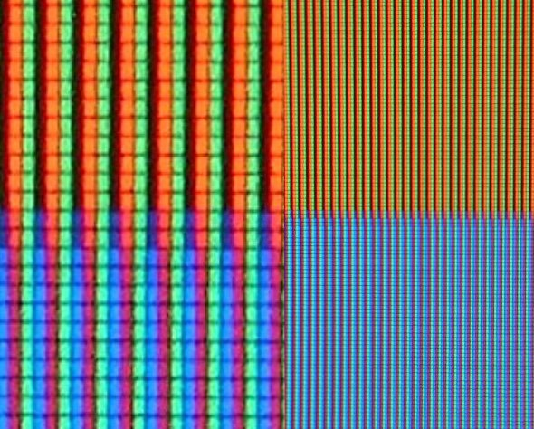 RGB pixels in an LCD TV (on the right: an orange