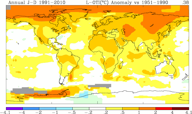 Arktis och Arctic amplification Förändring i lufttemperaturen