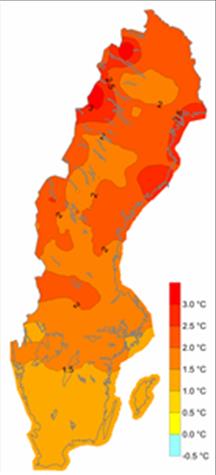TEMPERATURFÖRÄNDRINGAR Förändring i årsmedeltemperatur 1961-2011 Norra