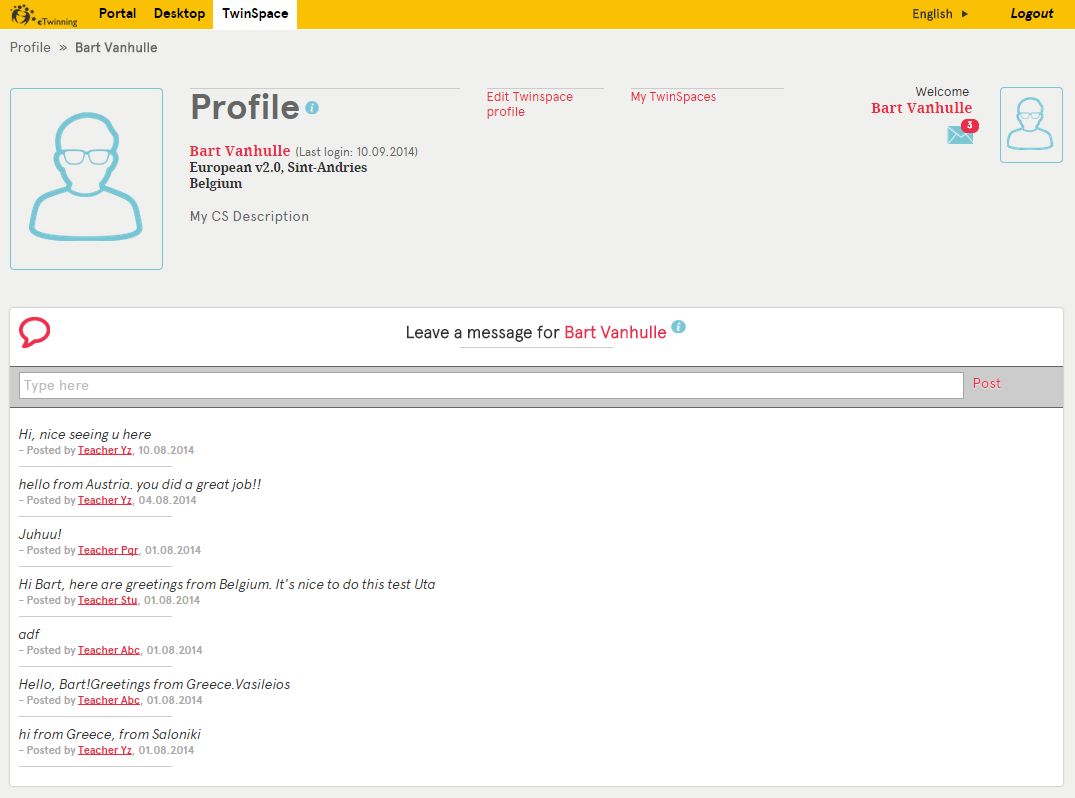Profil Redigera TwinSpace-profilen för att ändra din profilbild och uppdatera informationen som visas på din profil Se