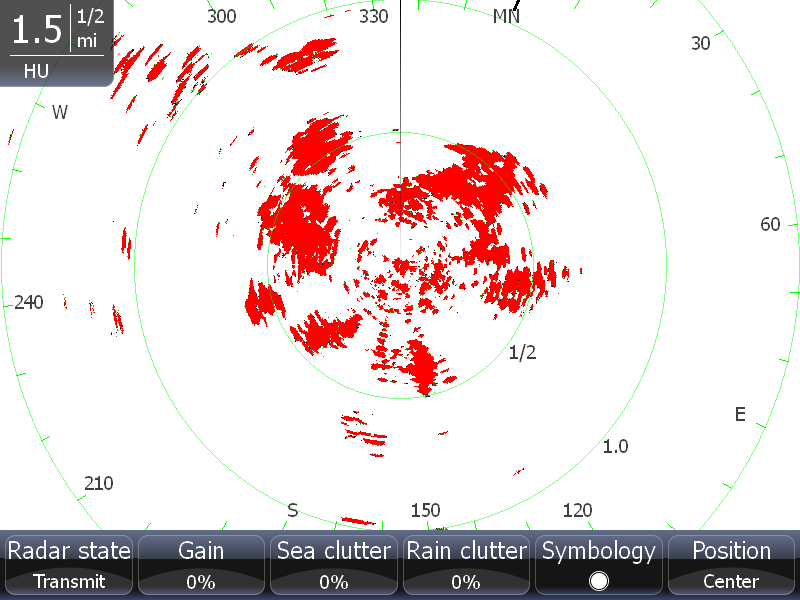Radar Radar Räckvidd Distansringens storlek Nordindikator Kurslinje Bildriktning Distansringar Öppna
