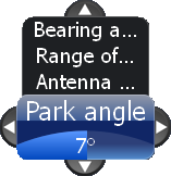 Inställningar Öppna parametern för antennens parkeringsvinkel När man stänger av en öppen radarantenn kommer den att, pga rörelsemomentet, fortsätta rotera något innan den stannar.