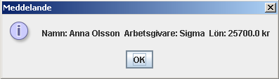 Uppgift 4 I denna uppgift ska du arbeta med klassen Anstalld. Kör testprogrammet nedan. Som du ser blir utskriften inte så snygg. Anstalld a1=new Anstalld(); String res = ""; a1.