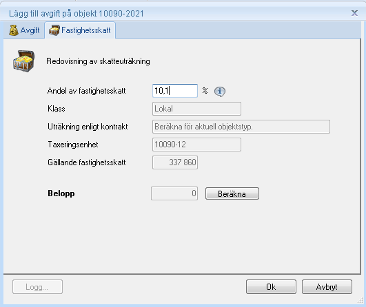 Under fliken fastighetsskatt anger du den procentuella andel av fastighetsskatten som hyresgästen ska betala av