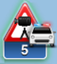 Varningssymbolen har grön bakgrundskant när du kör långsammare än hastighetsbegränsningen och en röd bakgrundskant när du kör fortare. Tryck på varningssymbolen för att avbryta fartkameravarningen.
