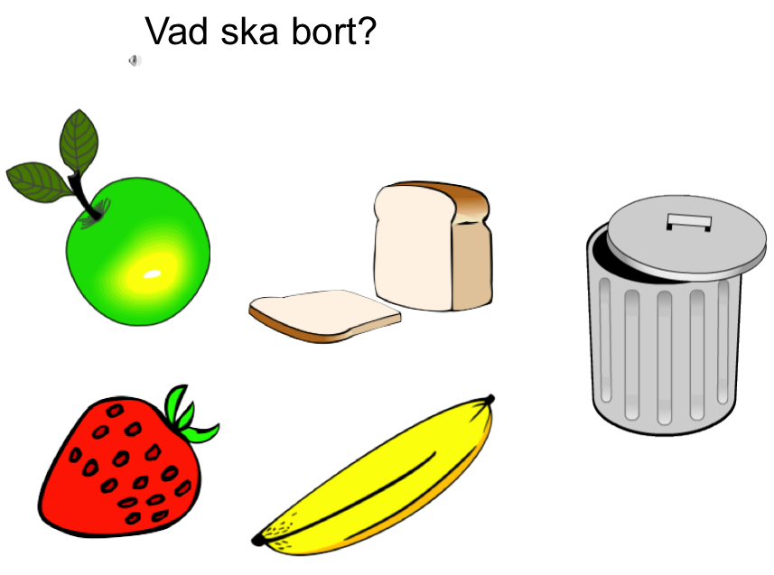 Vad ska bort - sorteringsövning Här har jag lagt in bilderna och soptunna med ljud (från