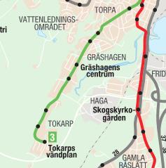 I dessa fall genereras endast en hållsplats, se exempel från Jönköping i Figur 4.1 nedan. Figur 4.1. Exempel för hur hållplatser generas av automatkodningsprogrammet.