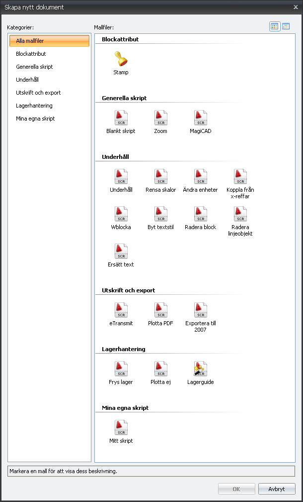 1.2 Dialogrutan Skapa nytt dokument I dialogrutan Skapa nytt dokument väljer man mellan att skapa ett nytt Stamp- eller Script-dokument.