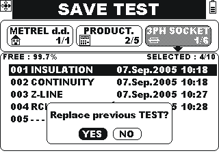 EurotestAT: Datahantering Knappfunktioner i lagra test menyn fält för installationsstrukturdata: Kort tryck välj positionen i installationsdatastrukturen.