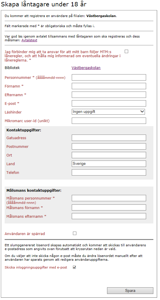 Registrering - formuläret Gå igenom avtalet och bocka i rutan som visar att ni har läst det.