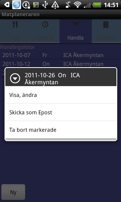 Huvudfliken Planera Du använder denna flik för att planera måltiderna i ett schema och lista alla måltider med antal portioner, datum och veckodag.