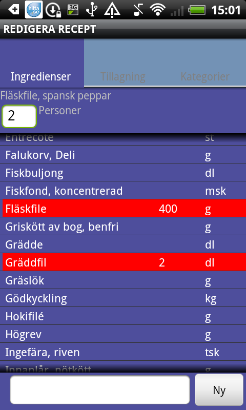 Komma igång Lägga till recept Lägg till dina favoritrecept antingen direkt i appen genom Basdata > Basdata för recept eller på webplatsen www.matplaneraren.com följt av import till appen.