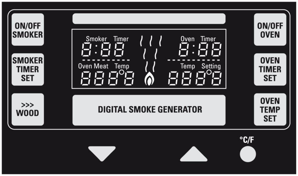 Tryck On/Off Smoker för att slå av rökgeneratorn. Rökugn Rökugnen manövreras med knapparna på displayens högra sida. Tryck On/Off Oven för att slå på ugnen.