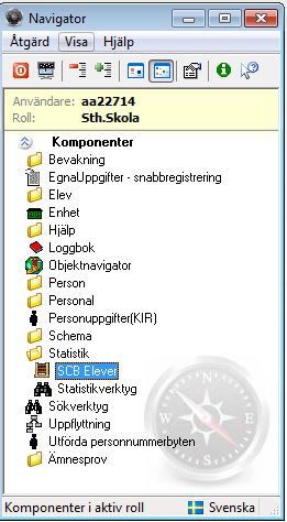 Skapa grundrapport SID 2(12) Starta SCB-statistiken! Komponenten heter SCB Elever och finns under Statistik i Navigatorn. Börja med att Skapa grundrapport under Verktyg.