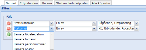 Status förklaring Välj i Fält rullistan önskat alternativ som du önskar göra urval på Klicka på Tillämpa om du vill se resultatet Klicka på för att göra en