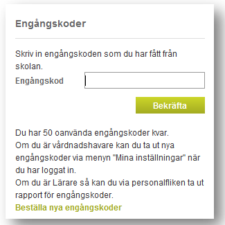 Man loggar in med sitt användarnamn och lösenord, och då öppnas en ny sida där engångskoderna ska skrivas in.