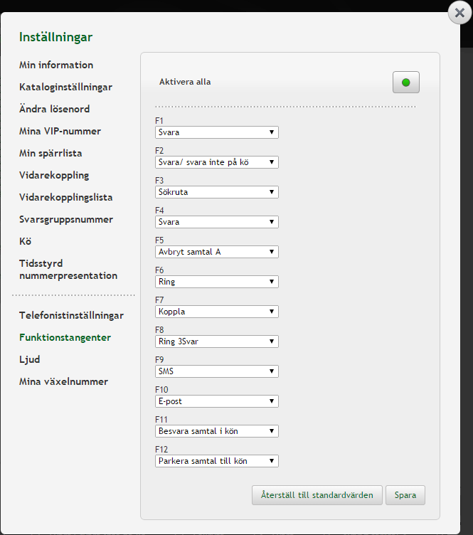 Funktionstangenter I 3Växel webb kan du hantera samtalen med hjälp av tangentbordet och funktionstangenter.