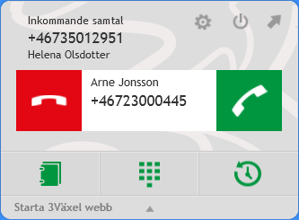 Softphone Om du har loggat in som telefonist i 3Växel webb kan du använda tillägget 3Växel Softphone för att svara på samtal till växelnumret.