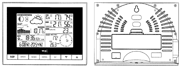 Användning av väderstationen Knappar och kontroller UP DOWN SET MEMORY HISTORY ALARM/CHART CHANNEL LIGHT/SNOOZE - Byter till nästa läge i motsols riktning - Ökning av inställningsparametrar - Byter