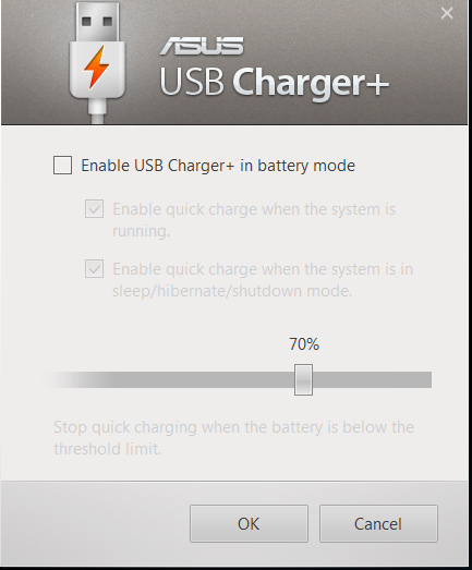 2. Markera Aktivera USB Charger+ i batteriläge. 3.