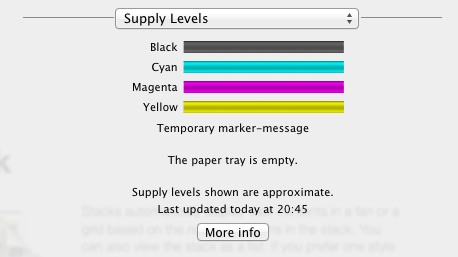 Meny [Lagernivå] (Supply Levels) Här kan du kontrollera den