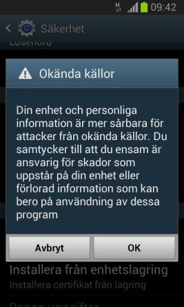13. Tryck på Inställningar (kugghjul). Vyn till vänster nedan visas.