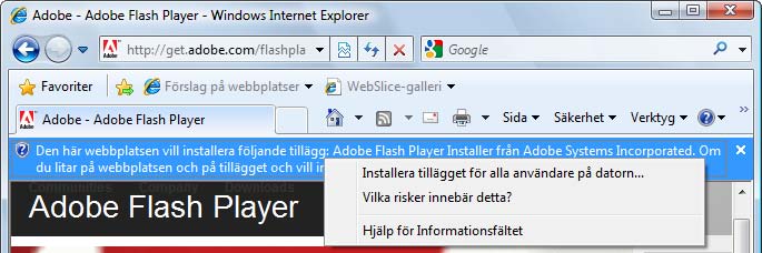 De flesta nätbaserade spel som finns på Internet är gjorda i Flash. Om du visar en webbsida som kräver Flash visas en fråga om du vill installera tillägget. 1 C.