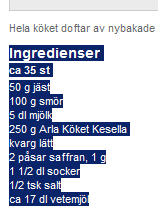 Markera ingredienserna Håll