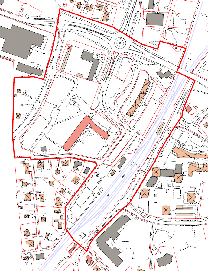 Figur 3 Västra Roslags-Näsby. Planområde rödmarkerat.
