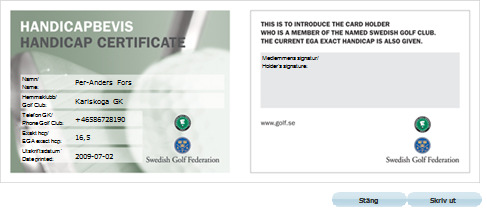 1.5 MITT HCP-BEVIS Här kan du skriva ut ett HCP-bevis, som du behöver, om du avser att spela golf