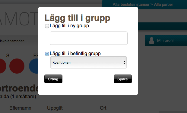 8.6 Lägg till i grupp Grupper används för att dela kommentarer med utvalda personer från fliken Dagordning eller från dokumentläsaren.