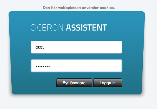 3 Starta Ciceron Assistent Användaren har begärt applikationen genom att ange dess URL i webbläsaren eller via en genväg. Applikationen startar och visar ett inloggningsformulär. 3.