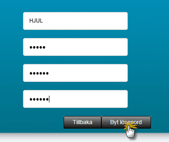 3.2 Byta lösenord Om användaren själv begär eller tvingas att byta lösenord klickar denne på knappen <Byt lösenord>.