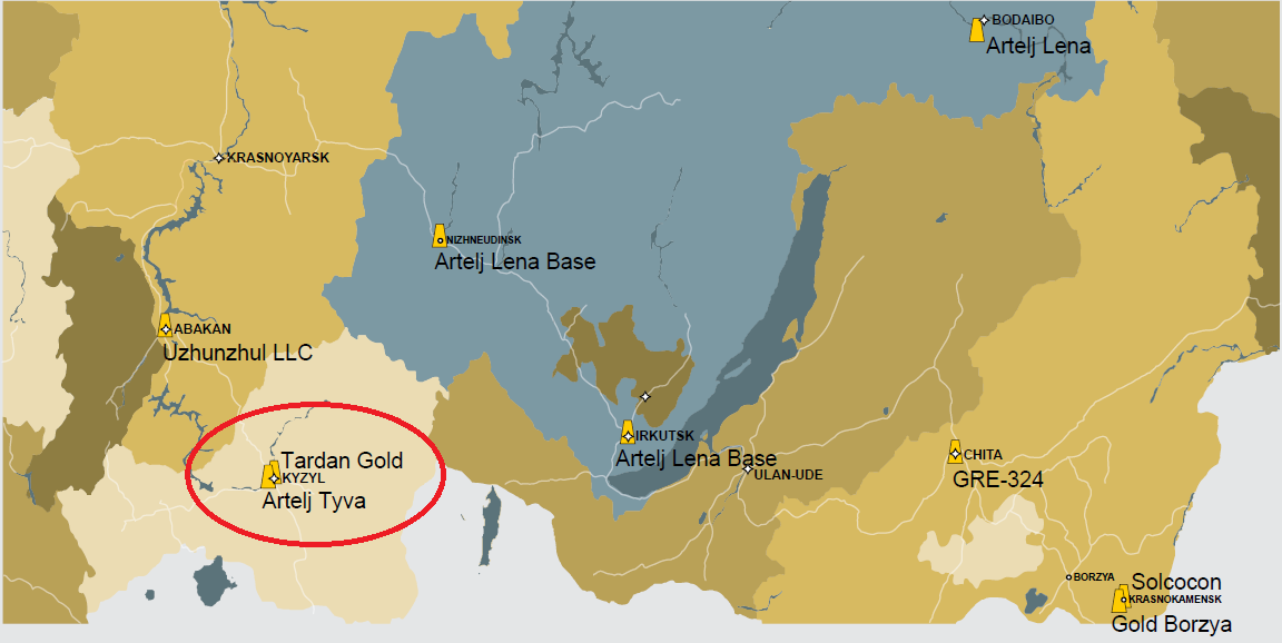 Tardan Tardanfyndigheten är belägen i Tyvaregionen i Östra Sibirien omkring 500 mil från Moskva. Fyndigheten har en lång historik och upptäcktes redan år 1964.