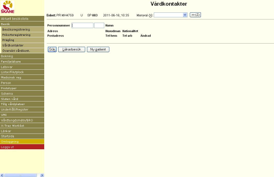 11(21) Vårdkontakter Klicka på/tabba till rubriken Besök i menyn. Tryck Enter för att få fram underrubrikerna. Tabba till Vårdkontakter och tryck Enter./alternativt klicka på Vårdkontakter.